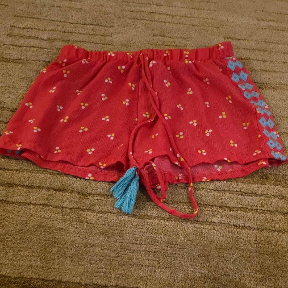 Self Esteem Red and Blue Patterned High Waist Shorts